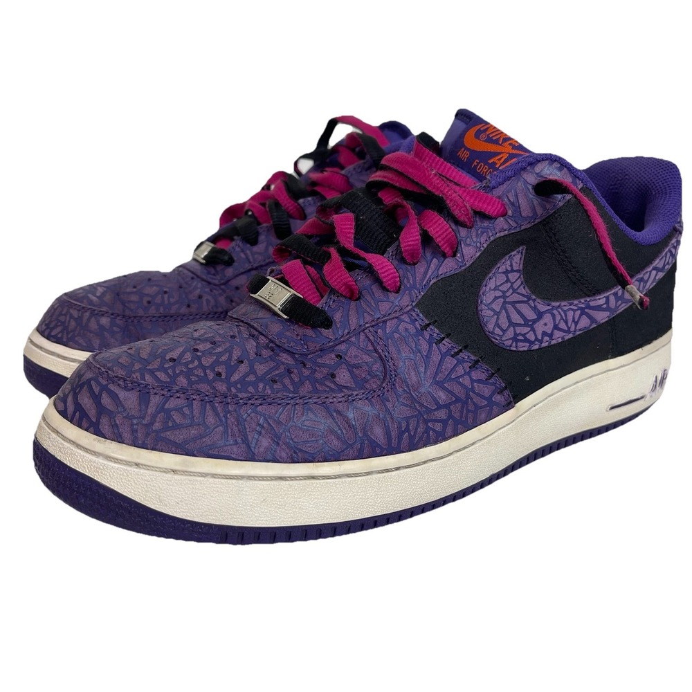 Nike Air Force 1 Low Men' 10 Court Purple Leather Cement Godzilla Crackled Black